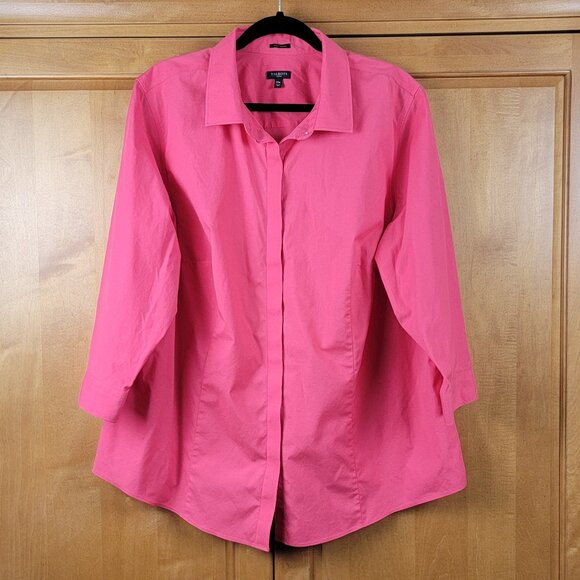 Talbots Coral Pink Wrinkle Resistant 3/4 Sleeve Cotton Blouse - 22W - Picture 2 of 7